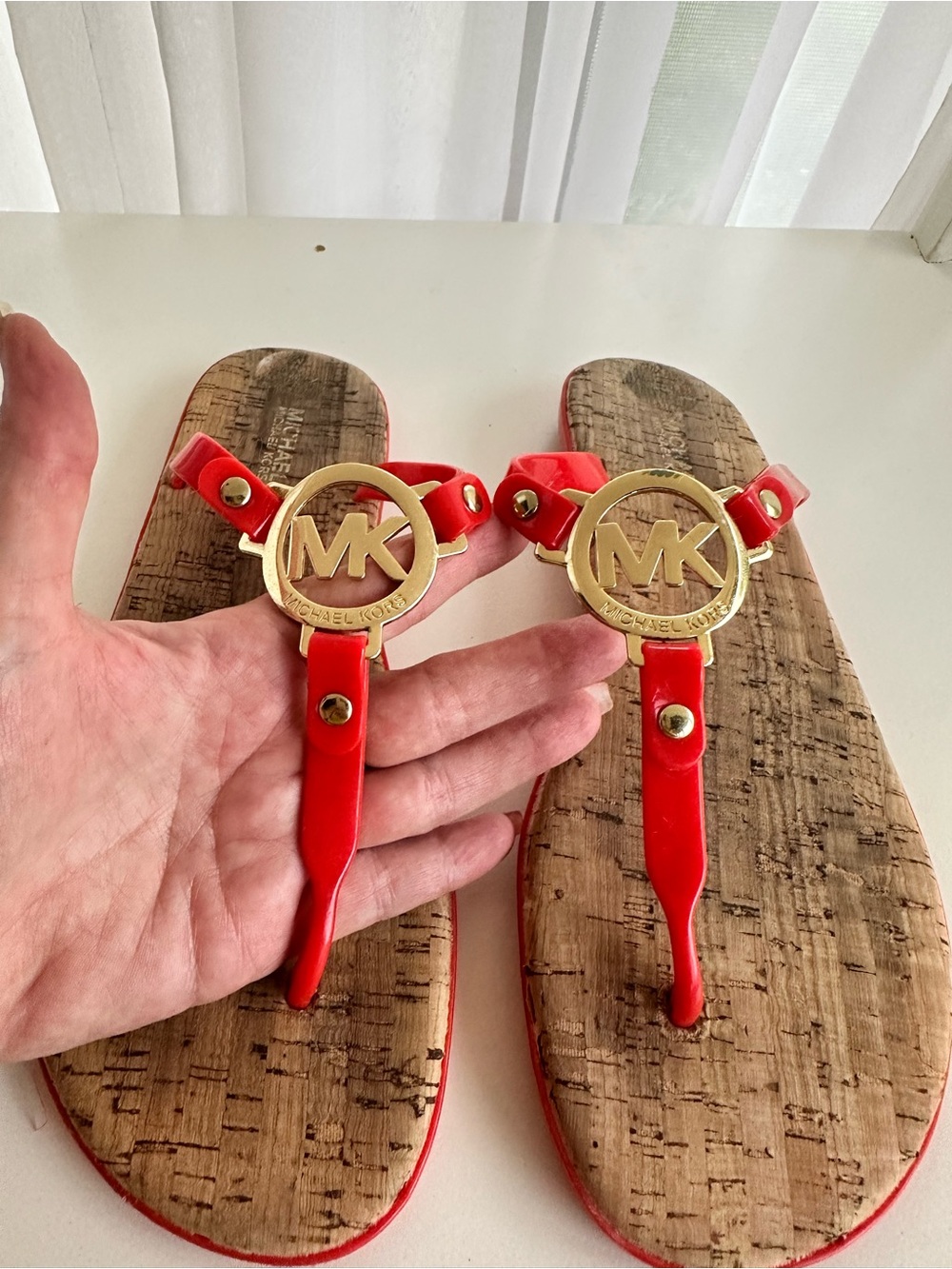 Michael Kors Orange MK Logo Thong Sandals